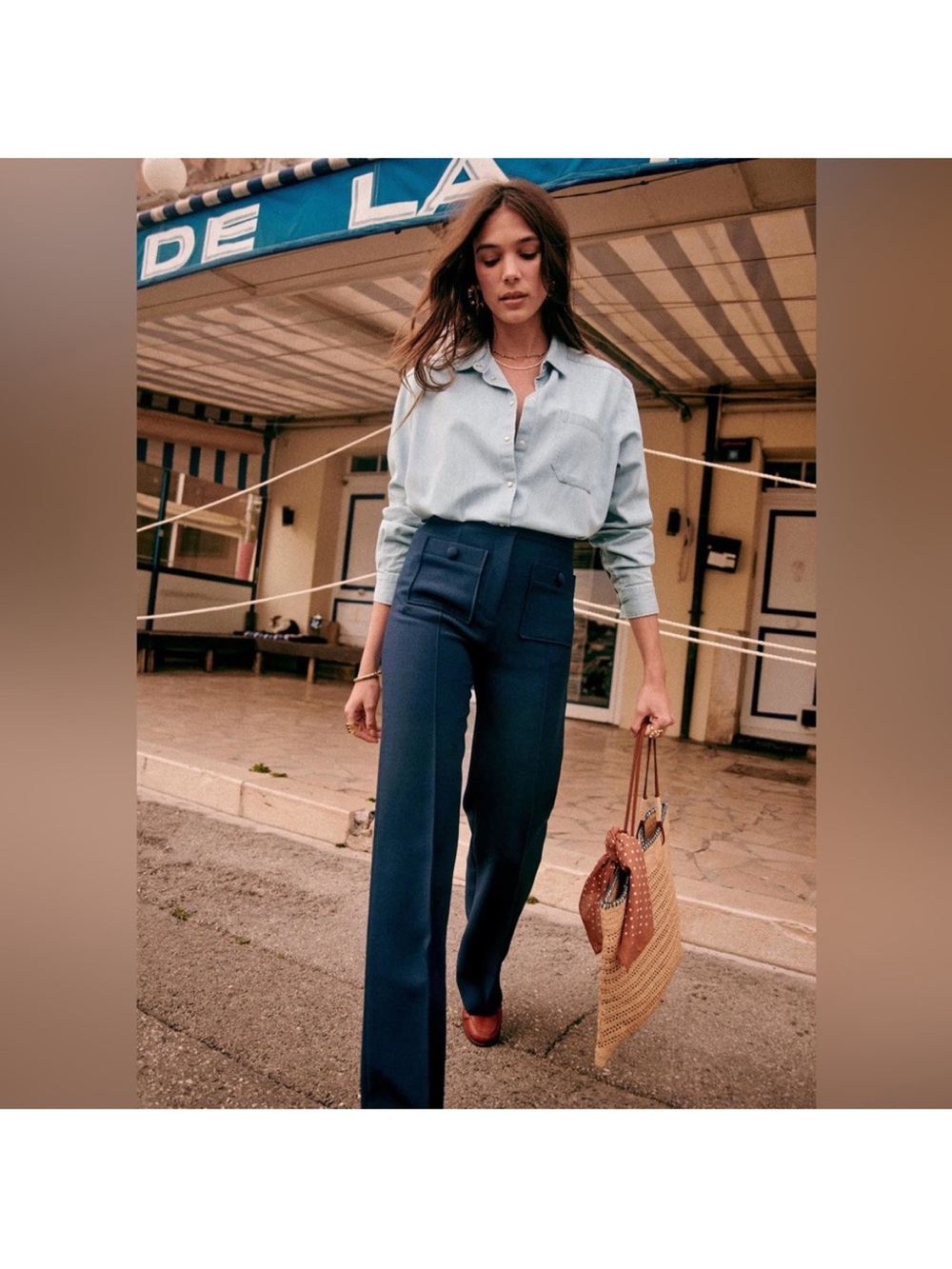 Sezane Deep Blue Wide-Leg Denim Trousers - Picture 3 of 11